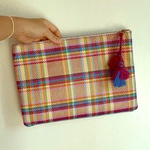 Madewell large woven tassel travel pouch rainbow